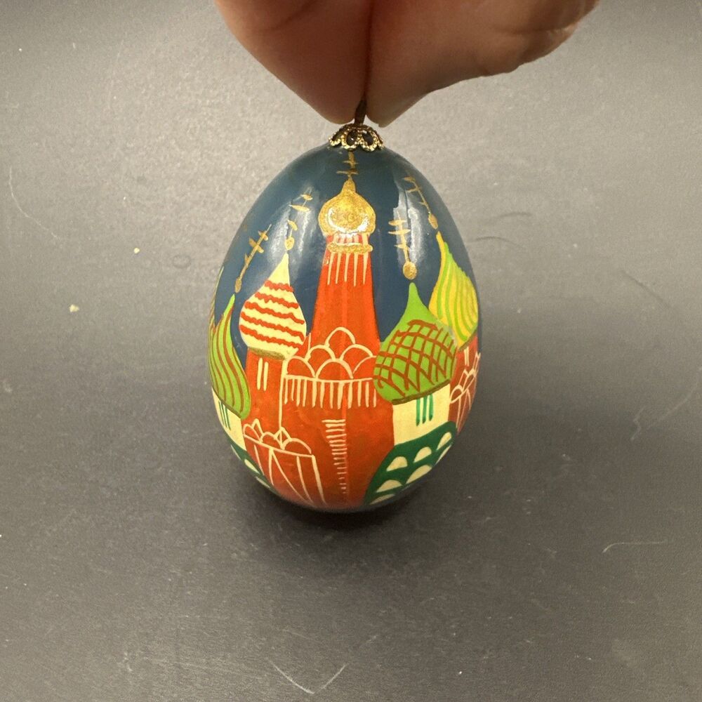 Russian HANDCRAFTED Wood Hand Painted Lacquer EGG Ornament